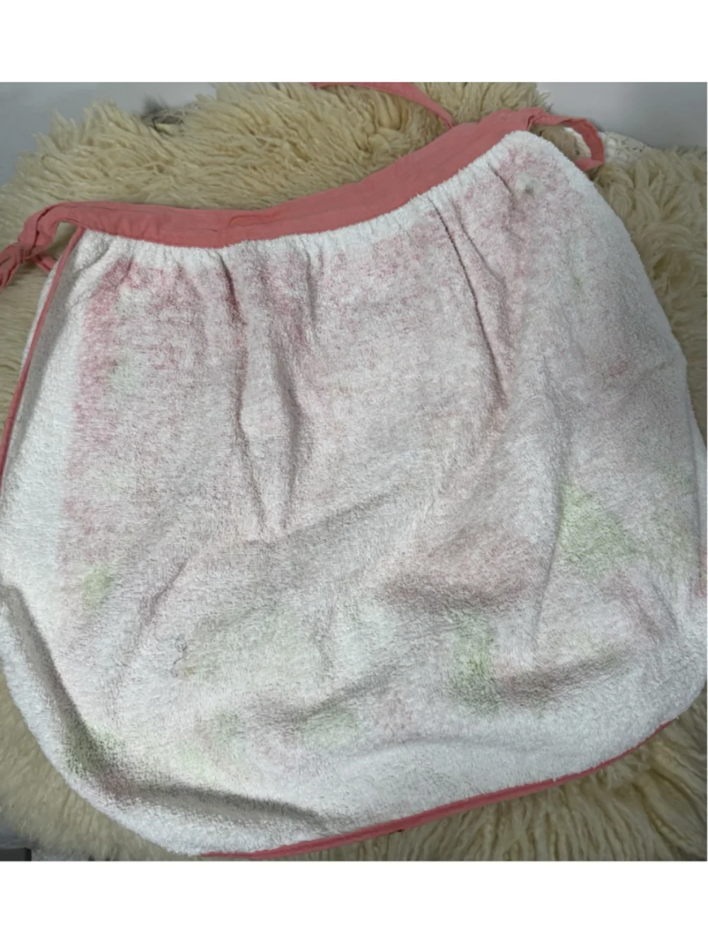 Vintage Pink Terry Cloth Mushroom Apron Forest Fancies Merry Mushroom Cottage